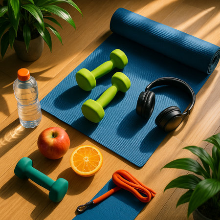 Fitness Equipment And Fruits Outdoor Scene 021125の素材