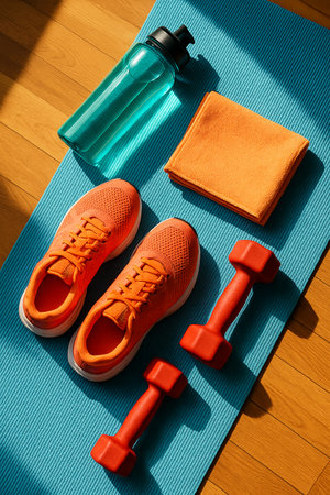 Colorful Fitness Equipment On Floor 021125の素材