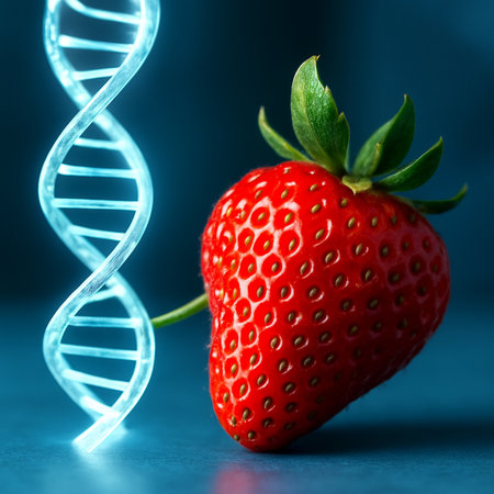 Strawberry With Dna Helix Background 031125の素材