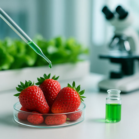 Strawberries With Lab Equipment Closeup 031125の素材