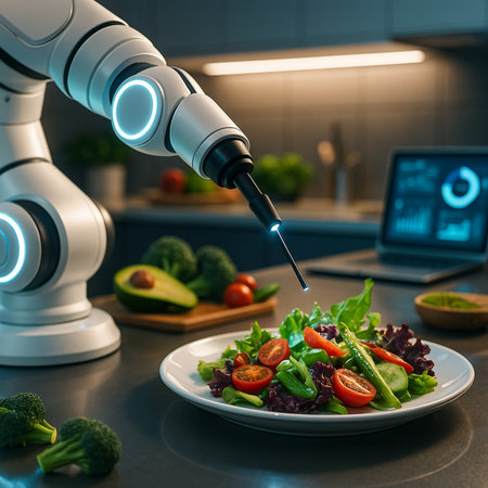 Robot Serving Salad In Lab Environment 031125の素材