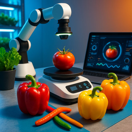 Ai Robot Measuring Fresh Peppers 031125の素材