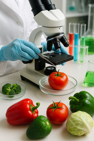 Robot Analyzing Tomatoes With Lab Tools 031125の素材