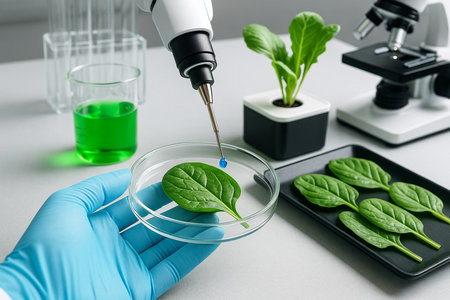 Scientist Testing Leaf Sample In Lab 031125の素材