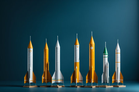 Rockets Displayed In A Row On Blue Background 041125の素材