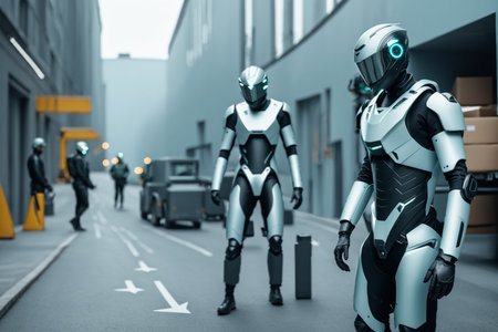 Robots Patrolling In City Alley 041125の素材