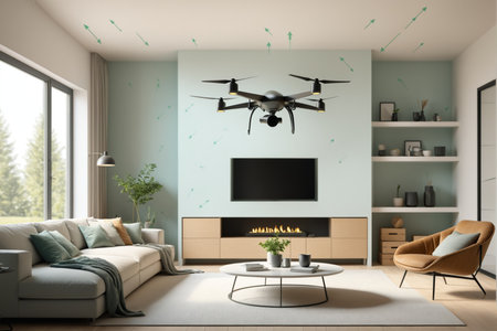 Drone Flying Inside Modern Home 041125の素材