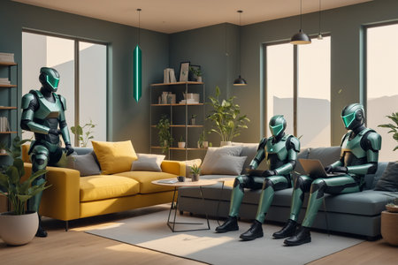 Robots Relaxing In Modern Living Room 041125の素材