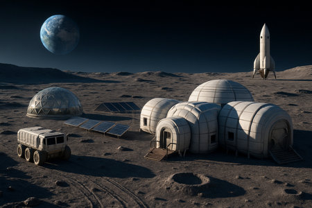 Lunar Base Colony With Earth View 041125の素材