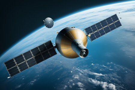 Gold Satellite In Orbit Above Earth 041125の素材