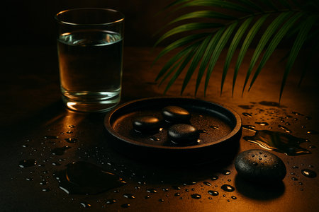 Spa Scene With Water Glass And Hot Stones 041125の素材