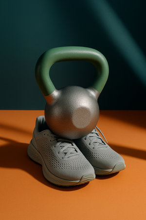 Kettlebell Resting On Sports Shoes 041125の素材