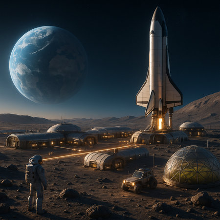 Space Shuttle On Moon With Earth Background 041125の素材