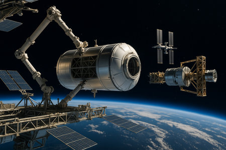 Space Robotic Arm Operating In Orbit 041125の素材