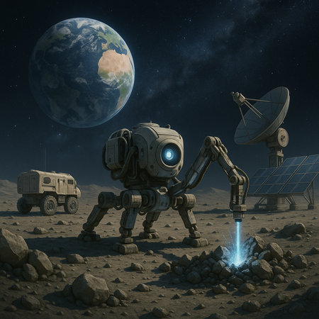 Robot Exploring Lunar Surface With Drill 041125の素材