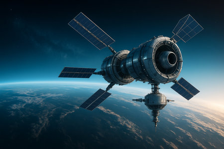 Satellite Above Earth With Solar Panels 041125の素材