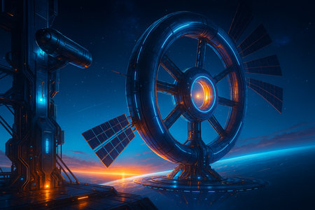 Space Station With Blue Energy Ring 041125の素材