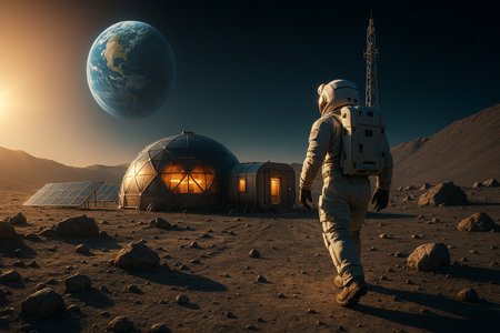 Astronaut Exploring Moon Near Base 041125の素材