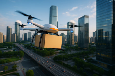 Drone Flying Over Smart City 051125の素材