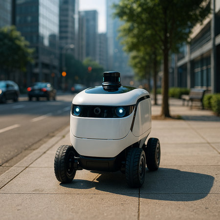 Delivery Robot On City Sidewalk 051125の素材