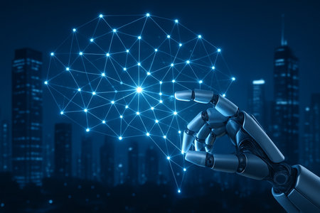 Robot Hand Touching Neural Network Hologram 051125の素材