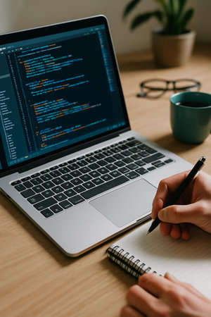 Person Writing Code In Modern Office 051125の素材