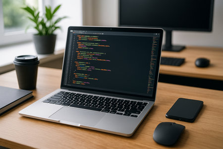 Software Developer Coding On Laptop 051125の素材