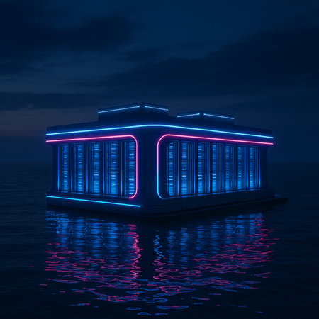 Modern Data Center Reflecting On Water 051125の素材