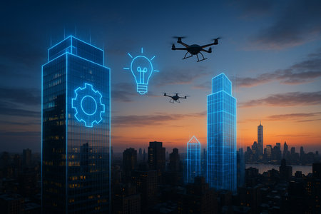 Smart City With Glowing Towers At Sunset 051125の素材