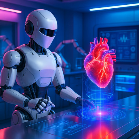 Medical Robot Studying Human Heart Hologram 051125の素材