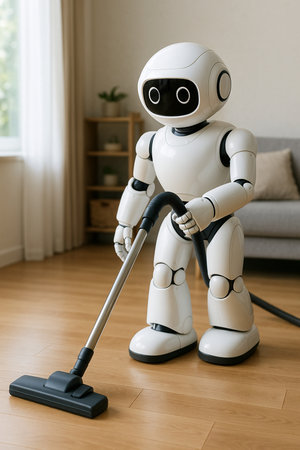 Robot Vacuum Cleaning Living Room 051125の素材