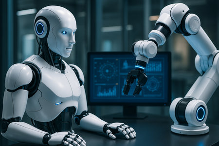 Robots Collaborating In Industrial Lab 051125の素材