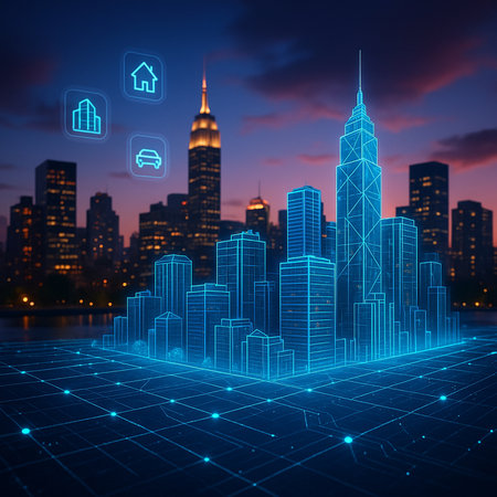 Virtual 3d City With Glowing Grid Lines 051125の素材