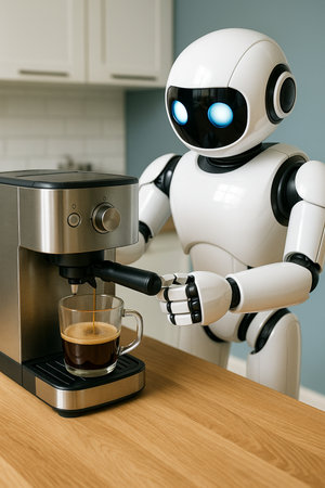 Domestic Robot Preparing Breakfast Coffee 051125の素材