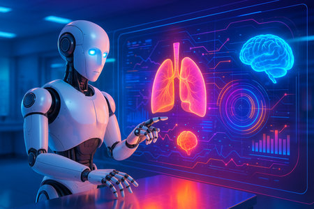 Ai Robot With Blue Neon Display 051125の素材