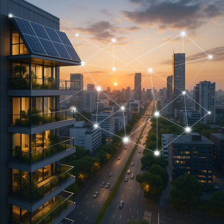 Solar Panels On Modern City Buildings 051125の素材