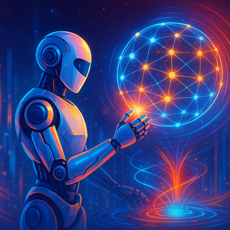 Robot Interacting With Energy Hologram 051125の素材