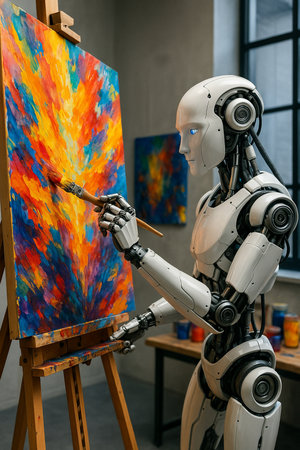 Ai Robot Painting Colorful Abstract Art 051125の素材