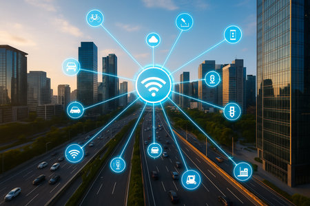 City Road With Iot Data Connections 051125の素材