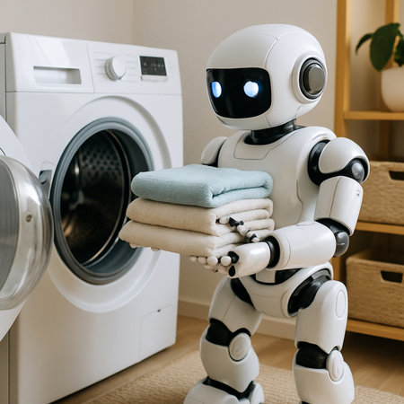 Robot Putting Laundry Into Washing Machine 081125の素材
