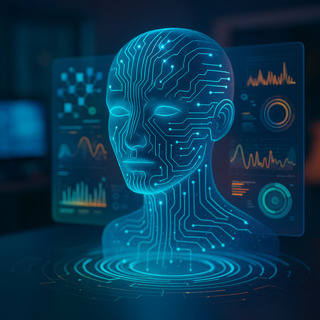 Holographic Female Ai Head With Data Flows 081125の素材