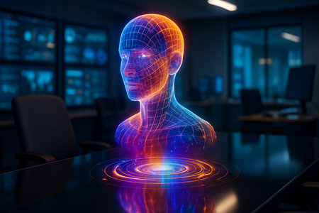 Neon Holographic Human Head With Ai Patterns 081125の素材