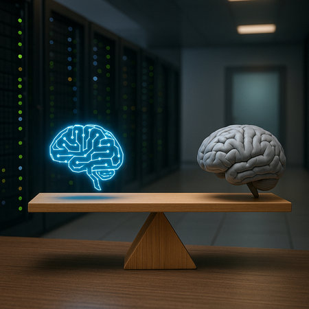 Brain Balancing On Table Next To Robot 081125の素材