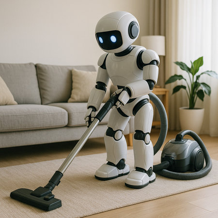 Robot Vacuum Cleaner In Modern Apartment 081125の素材