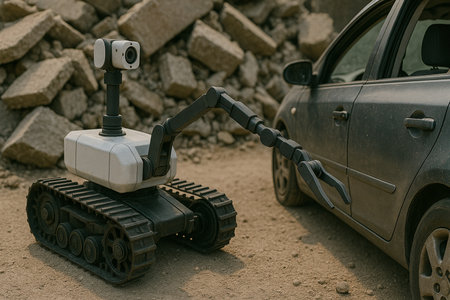 Military Robot On Urban Rubble Ground 081125の素材