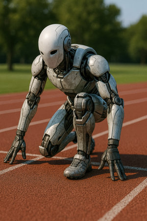 Robot Preparing To Run On Track 081125の素材