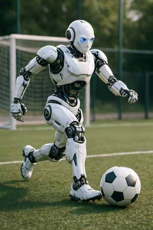 Robot Running With Soccer Ball 091125の素材
