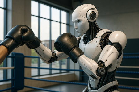 Robots Boxing In Gym Ring 091125の素材
