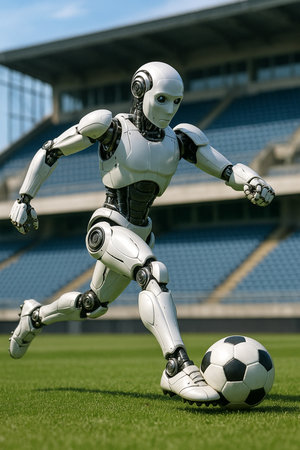 Robot Playing Soccer On Field 091125の素材