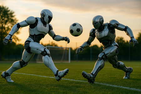 Robots Playing Soccer Game Together 091125の素材